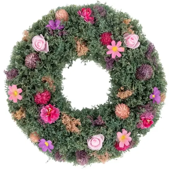 13" Pink Rose & Purple Thistle Spring Wreath {1}