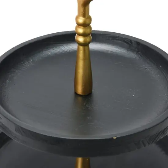 Hello Honey&reg; 18" Black and Gold Wood 2-Tier Decorative Tray {5}