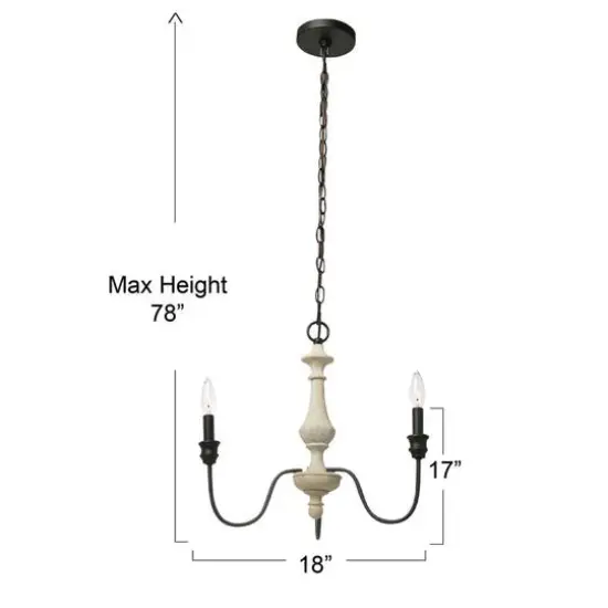 Hello Honey&reg; Robert Stevenson Lighting Magnolia 18.5" Matte Black 3-Light White Washed Wood and Metal Chandelier {4}