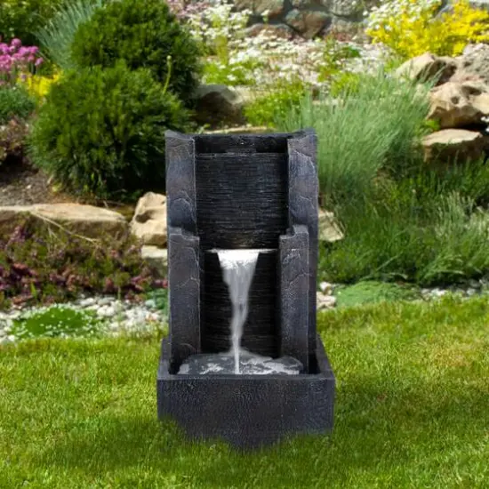 23.5" Black & Gray Modern Lighted Three-Tier Outdoor Garden Water Fountain {3}