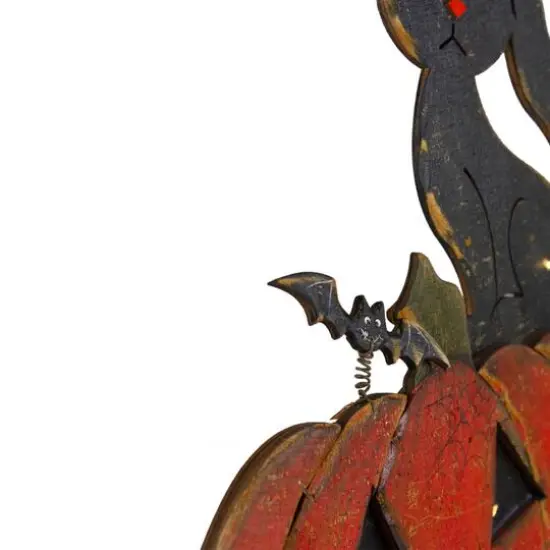 14" Lighted Orange & Black Smiling Pumpkin Halloween Tabletop Decor {4}