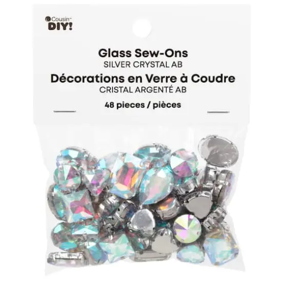 CousinDIY Silver Crystal AB Glass Sew-On Rhinestones, 48ct. {1}