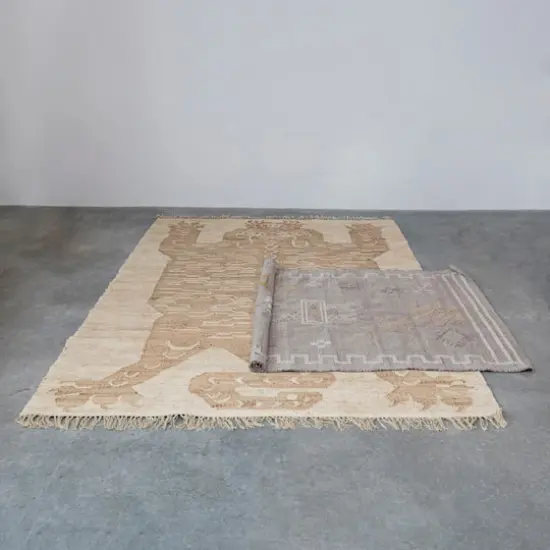 Hello Honey&reg; Natural and Brown Cotton and Jute Rug with Tiger and Tassels, 9ft. x 6ft. {5}