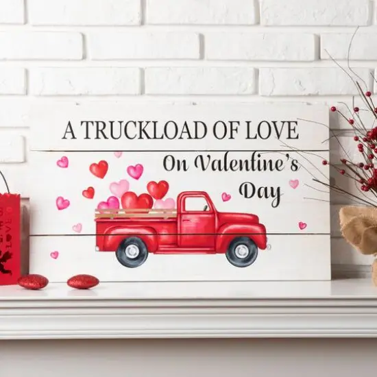 Glitzhome&reg; 24" Wooden Valentine's Truck Wall Sign {4}