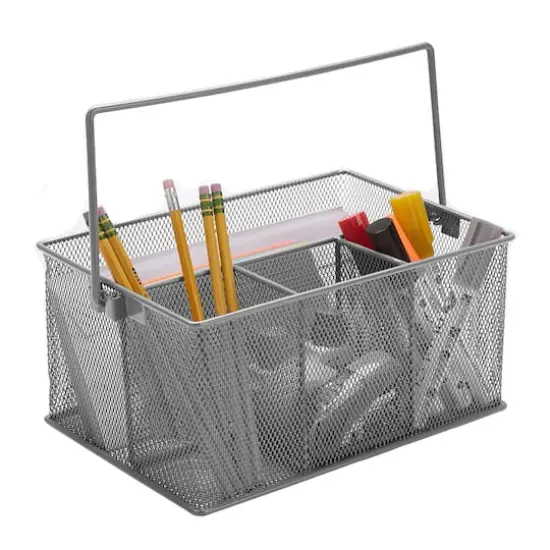 Mind Reader Metal Mesh Storage Basket with Handle Gray {1}