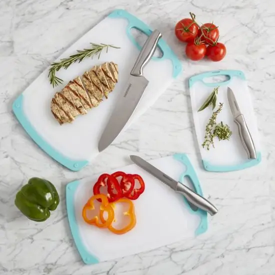 Farberware Non-Slip Plastic Cutting Board Set Aqua {4}