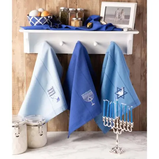 DII&reg; Assorted Blue Hanukkah Embroidered Dishtowels Set {7}