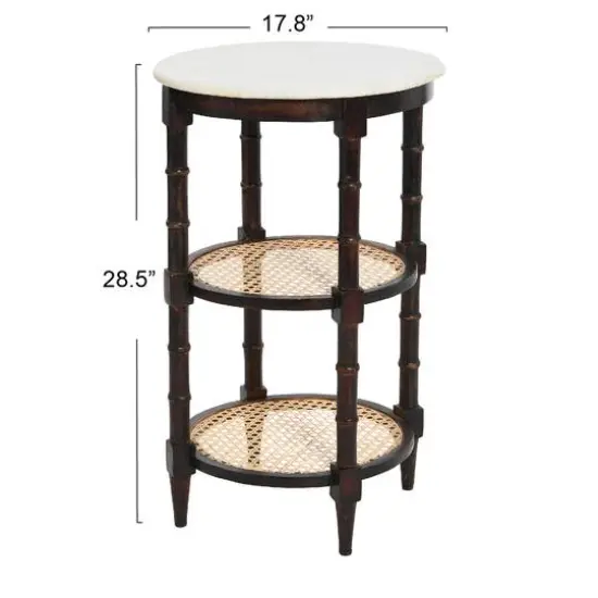Hello Honey&reg; 28" Round Wood End Table with Marble Top Brown {7}