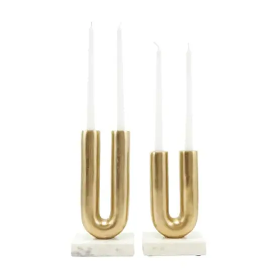 Gold Aluminum U-Shaped Candle Holder Set {5}