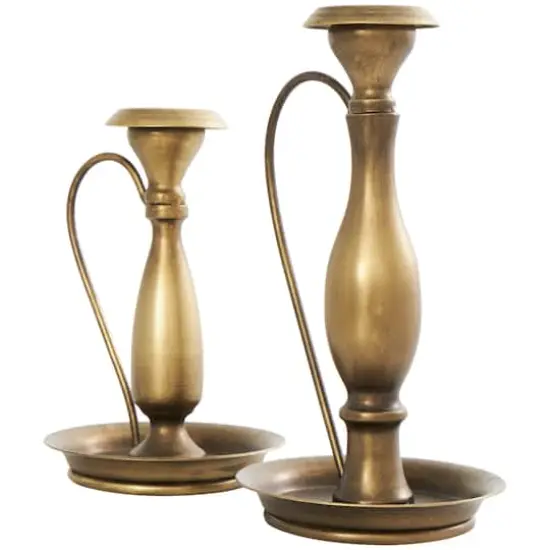 Bronze Metal Antique Style Candle Holder with Candle Plates & Handles Set {5}