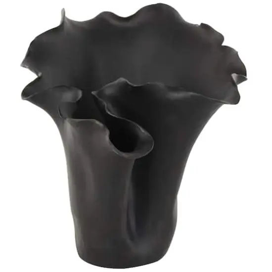 10" Black Abstract Floral Ceramic Vase {1}