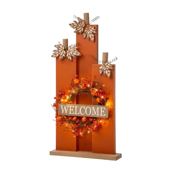 Glitzhome&reg; 30" Fall Lighted Pumpkin & Wreath D&eacute;cor {1}