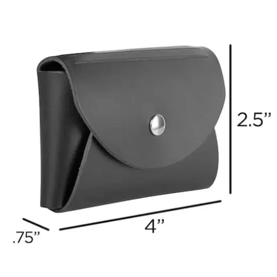 JAM Paper Italian Leather Business Card Holder Case with Round Flap Black {6}