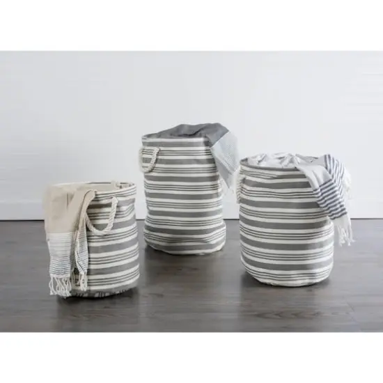 DII&reg; Large Stripe Round Paper Bin Gray Stripe {6}