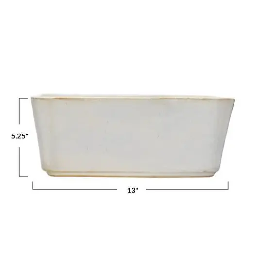 Hello Honey&reg; 12" Ivory Reactive Glaze Rectangular Stoneware Planter {7}