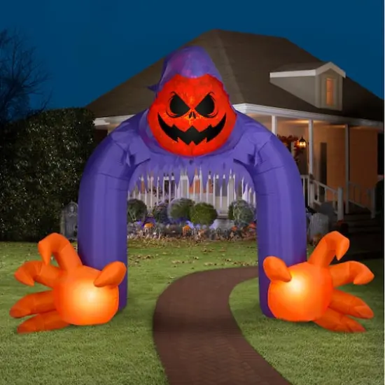 11.5" Airblown&reg; Halloween Inflatable Jack-O'-Lantern Reaper Archway with Swirling Lights {3}
