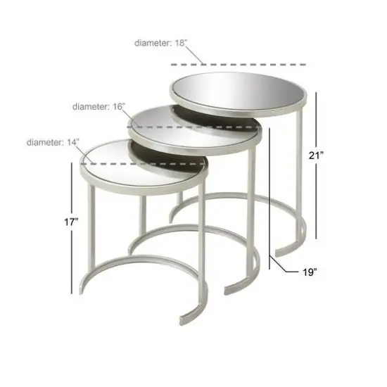 Contemporary Metal Accent Table Set Silver {6}