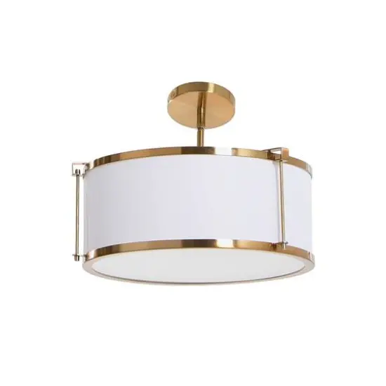 Hello Honey&reg; 10" Metal Semi-Flush Mount Ceiling Light with Captured Linen Shade White and Brushed Brass {2}