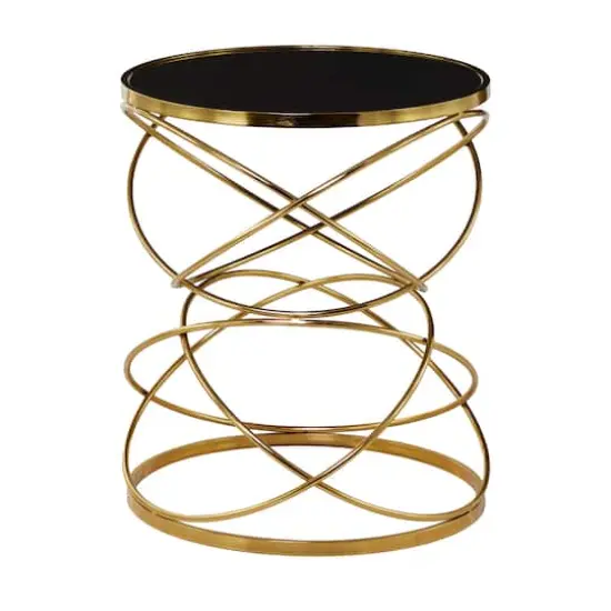 24" Open Ring Accent Table with Black Marble Top Gold {1}
