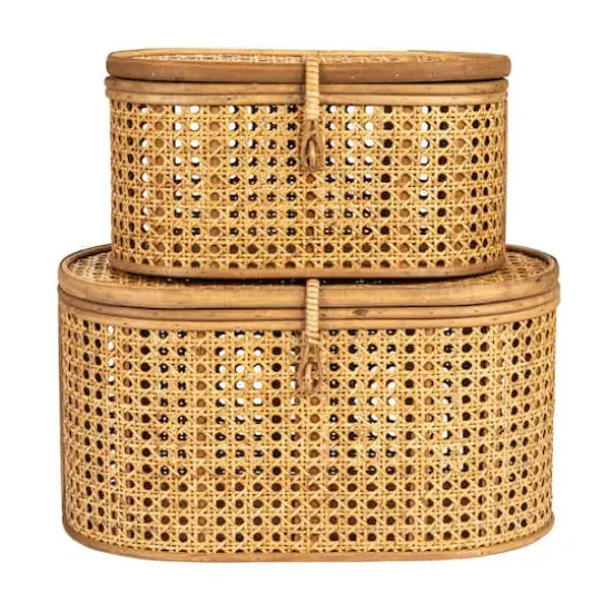 Hello Honey&reg; Modern Decorative Oval Woven Rattan Storage Box Set Natural {11}