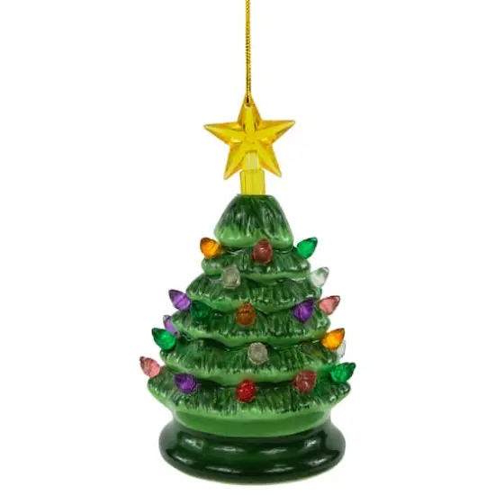5" Green LED Retro Christmas Tree Ornament {4}