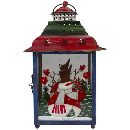 15" Red, Green & Blue Snowman Christmas Lantern {7}