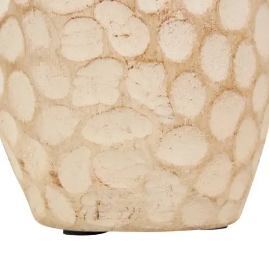 Beige Paper Mache Honeycomb Inspired Jug Vase with Wooden Handle Set {8}