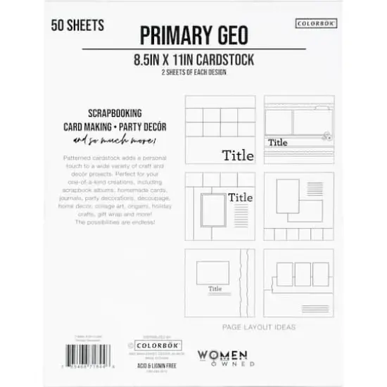 Colorbok&reg; Primary Geometric 8.5" x 11" Double-Sided Cardstock, 50 Sheets {3}