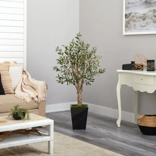 4.5ft. Olive Artificial Tree in Black Metal Planter {5}