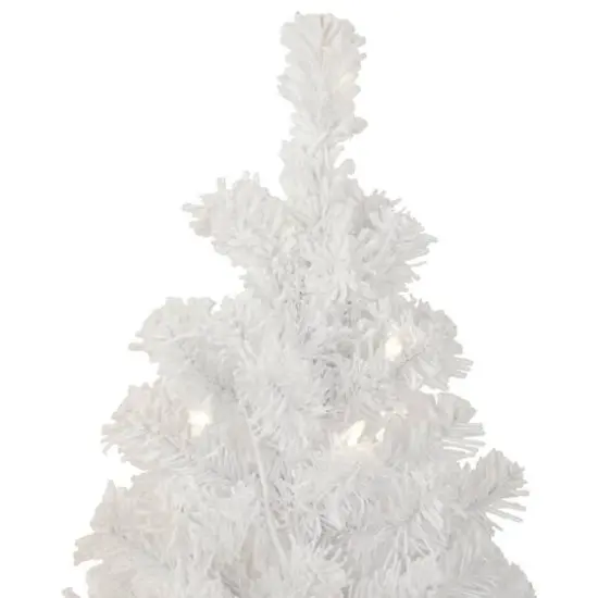 3.5ft. Pre-Lit Flocked White Winter Pine Tinsel Artificial Potted Christmas Tree, Clear Lights {3}