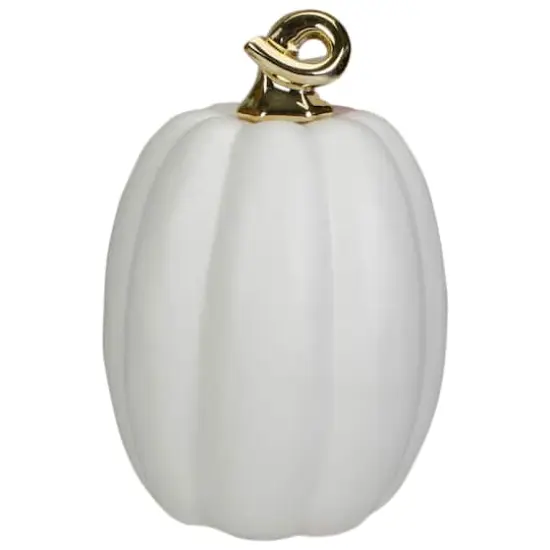8" White & Gold Fall Harvest Ceramic Pumpkin Decoration {1}