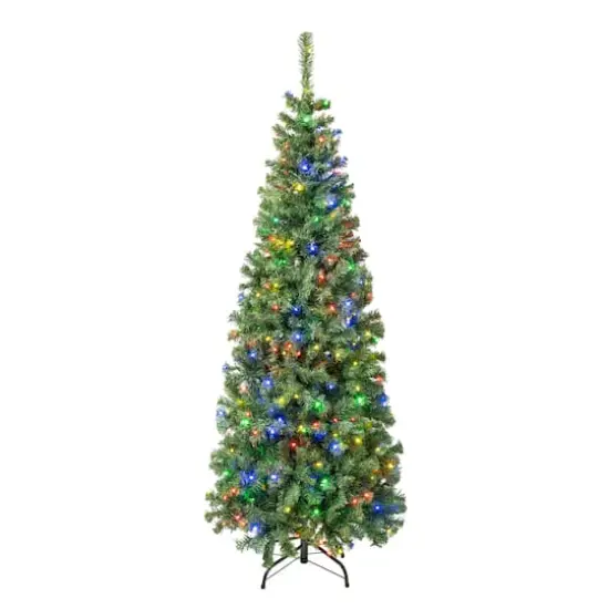6ft. Pre-Lit Sagamore Slim Artificial Christmas Tree, Multicolor LED Lights {1}