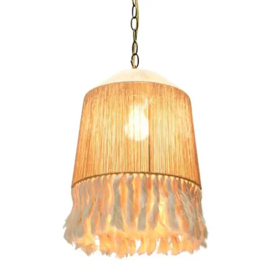 Hello Honey&reg; 16" Coastal Pendant Lamp with Natural Paper Rope Shades, Fringe Detail and Iron Base {8}