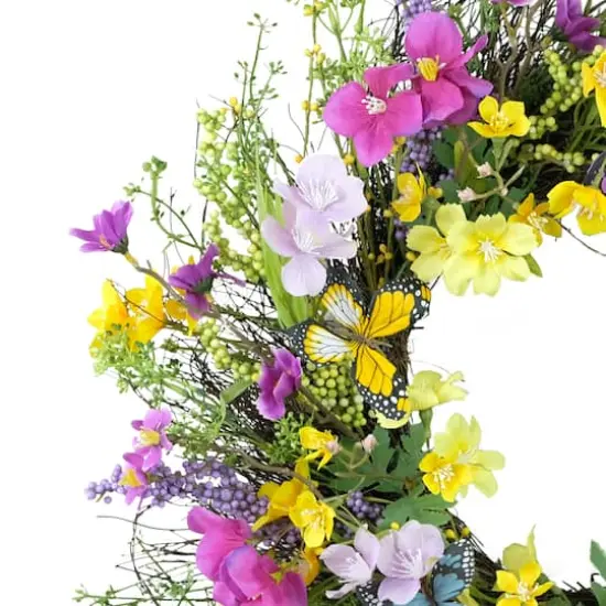 24" Pink, Purple & Yellow Spring Dogwood Floral Wreath {4}