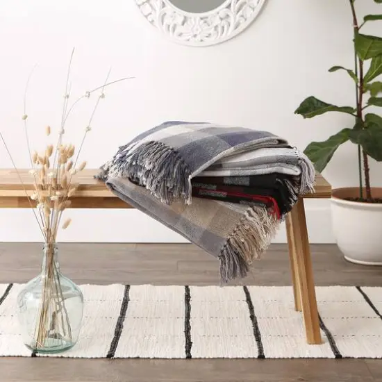 DII&reg; Stone Tri-Color Check Throw {5}