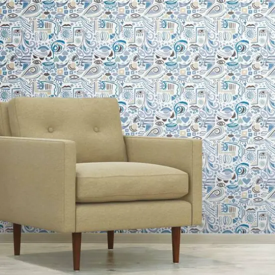 RoomMates Mod Faces Peel & Stick Wallpaper Blue/Green {6}