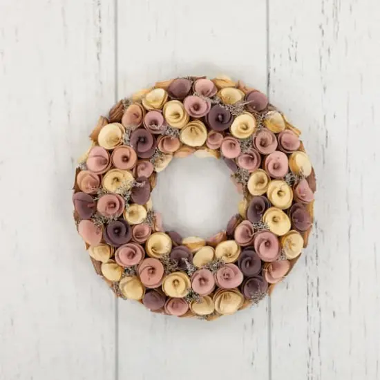 12" Pink & Yellow Wooden Floral Spring Wreath {6}