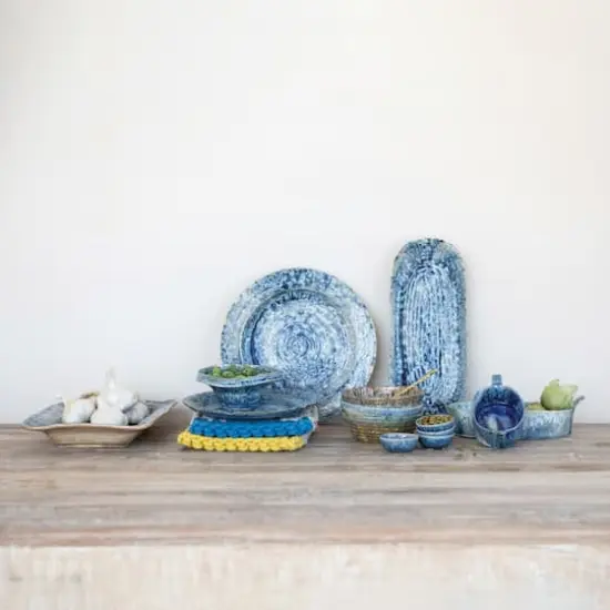 Hello Honey Stoneware Baker with Handles with Reactive Crackle Glaze, Blue {3}