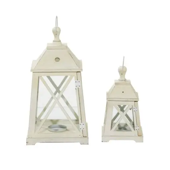 Set of 2" White Wood Coastal Lantern, 19", 12" {8}