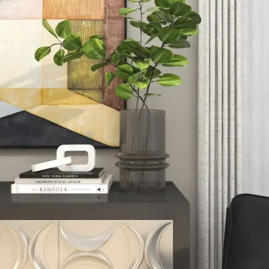 12" Gray Glass Wide Ribbed Vase with Fluted Center {8}