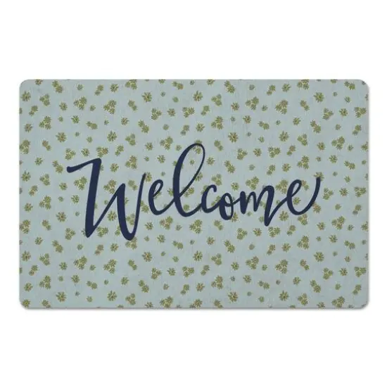 Daisy Print Welcome Floor Mat Green {1}