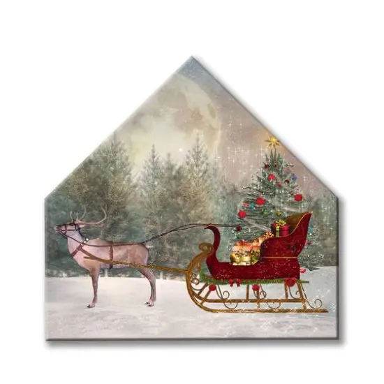 Reindeer Sled In Moonlight Canvas Wall Art {1}