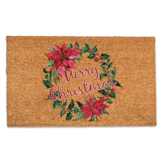 Merry Christmas Poinsettia Wreath 30" x 18" Door Mat {1}