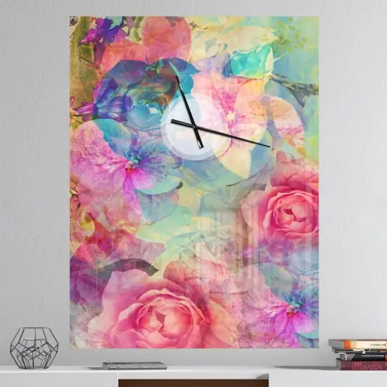 Designart Vintage Romantic Floral Art Rectangular Wall Clock {3}
