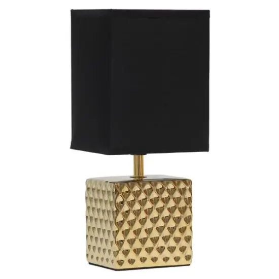 Simple Designs 12" Petite Hammered Gold Square Table Lamp {1}