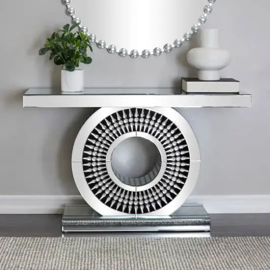 Silver Wood Mirrored Crystal Console Table 47" x 16" x 30" {8}