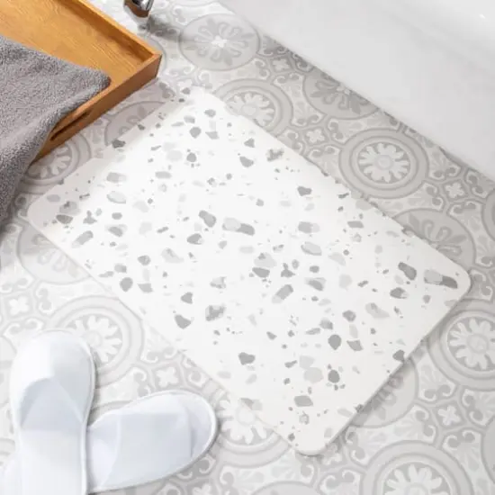 Artsy Mats Gray Terrazzo White Stone Non-Slip Bath Mat {3}