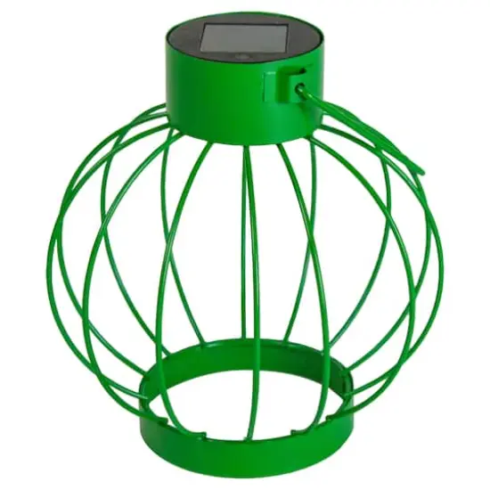 6.5" Outdoor Hanging LED Solar Lantern with Handle Green {7}