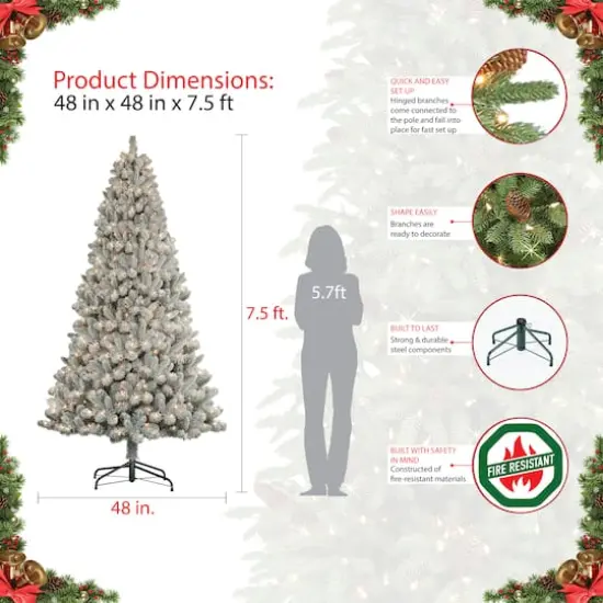 7.5ft. Pre-Lit Flocked Virginia Pine Artificial Christmas Tree, Clear Lights {5}