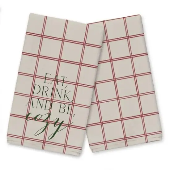 Be Cozy Red and Cream Check Tea Towel - Set of 2 {1}